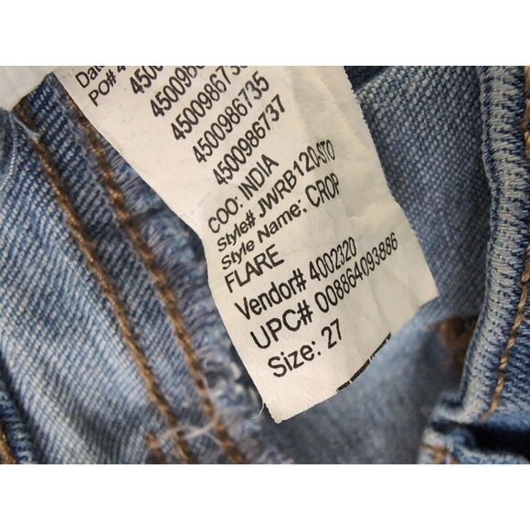 William Rast Crop Flare Jeans Womens 27 Blue Frayed Hem Stretchy Festival Boho - Picture 9 of 12